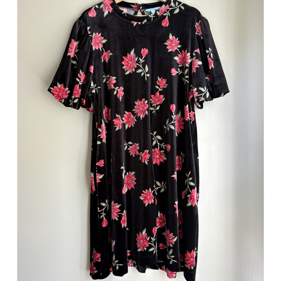 Draper James RSVP XXL Black Velvet Floral Puff Sleeve Cocktail Dress Romantic - Picture 1 of 14